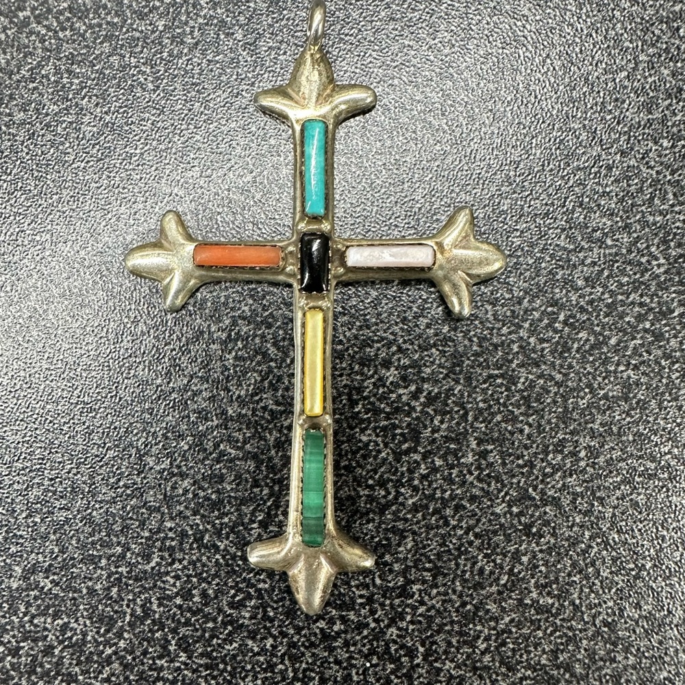 Sterling Silver large cross turquoise charm / pendant
